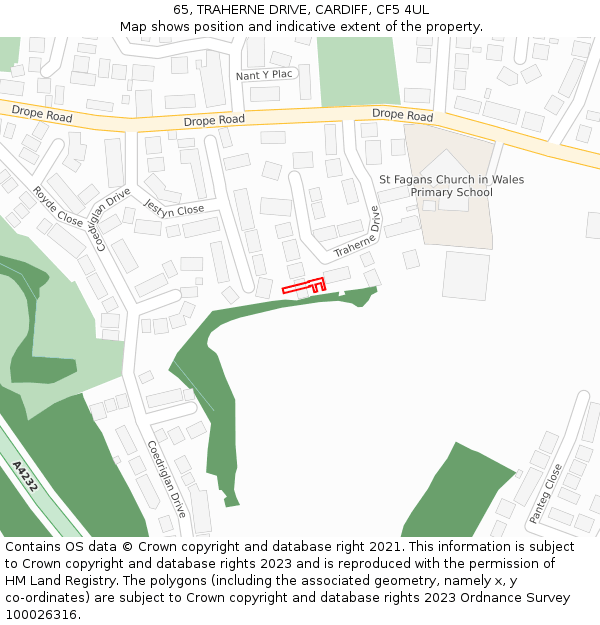 65, TRAHERNE DRIVE, CARDIFF, CF5 4UL: Location map and indicative extent of plot