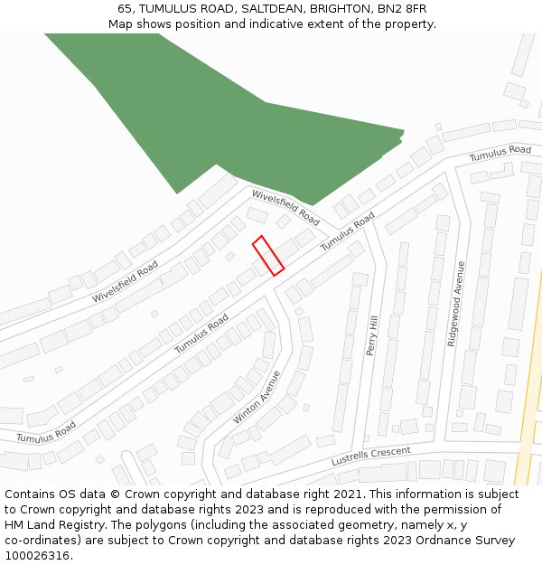 65, TUMULUS ROAD, SALTDEAN, BRIGHTON, BN2 8FR: Location map and indicative extent of plot
