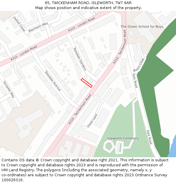 65, TWICKENHAM ROAD, ISLEWORTH, TW7 6AR: Location map and indicative extent of plot