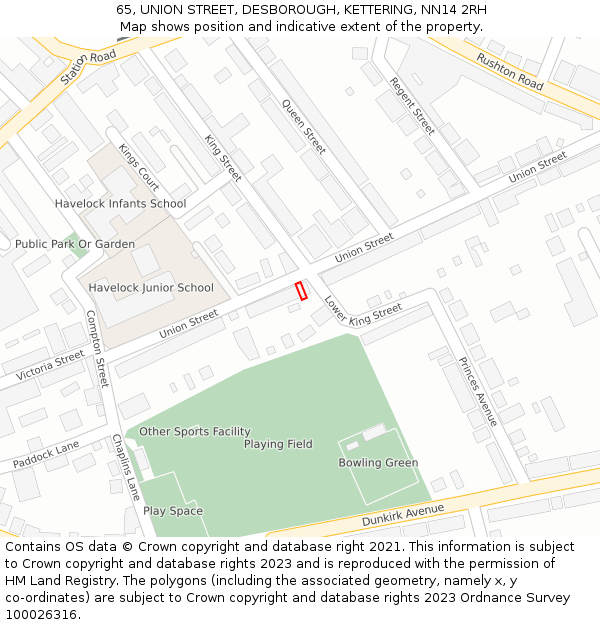 65, UNION STREET, DESBOROUGH, KETTERING, NN14 2RH: Location map and indicative extent of plot