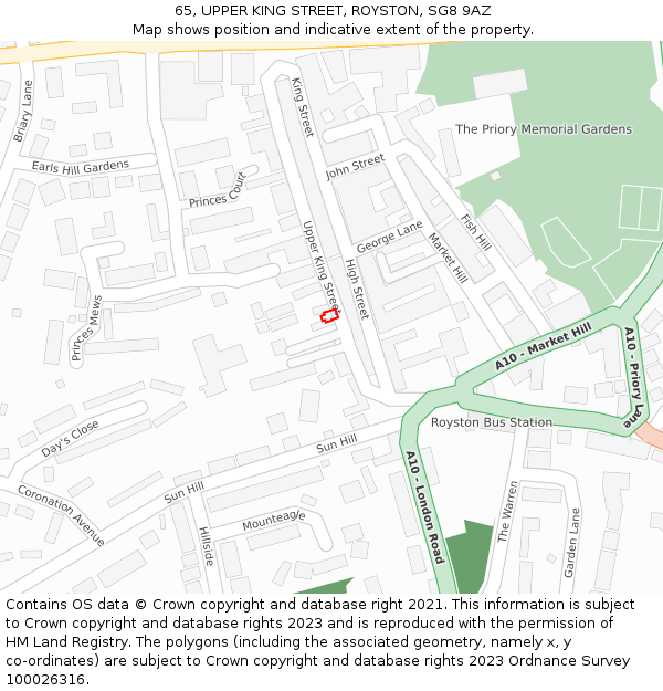 65, UPPER KING STREET, ROYSTON, SG8 9AZ: Location map and indicative extent of plot