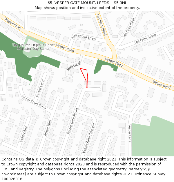 65, VESPER GATE MOUNT, LEEDS, LS5 3NL: Location map and indicative extent of plot