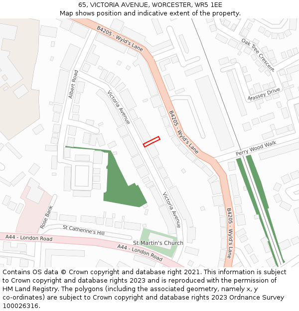 65, VICTORIA AVENUE, WORCESTER, WR5 1EE: Location map and indicative extent of plot