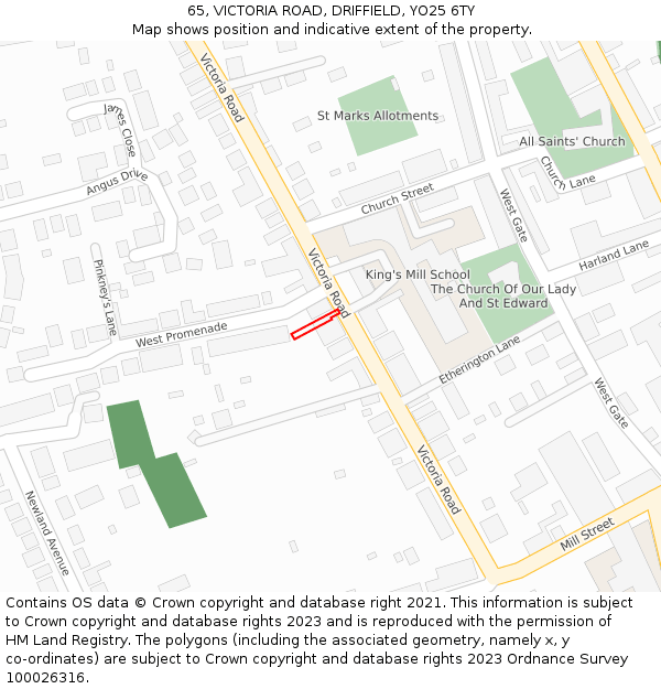 65, VICTORIA ROAD, DRIFFIELD, YO25 6TY: Location map and indicative extent of plot