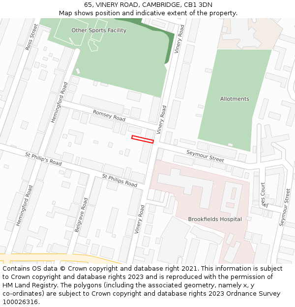 65, VINERY ROAD, CAMBRIDGE, CB1 3DN: Location map and indicative extent of plot