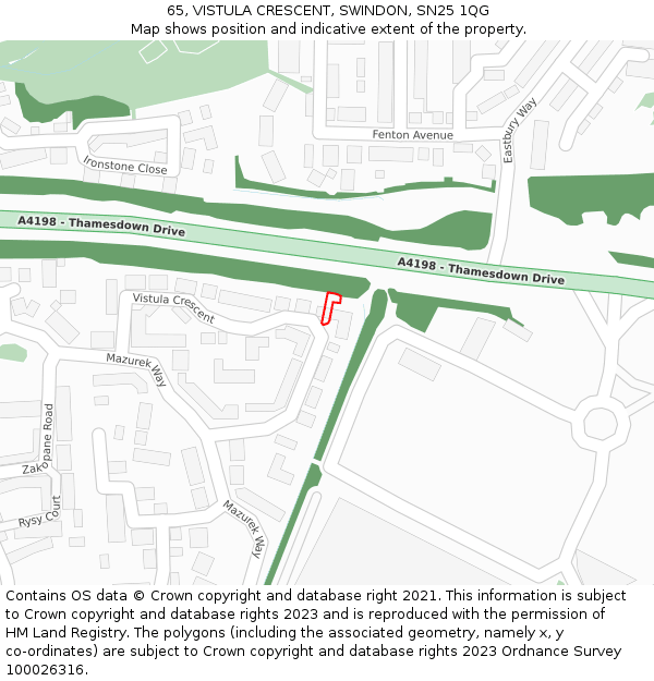 65, VISTULA CRESCENT, SWINDON, SN25 1QG: Location map and indicative extent of plot