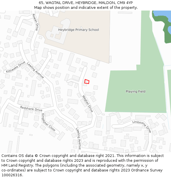 65, WAGTAIL DRIVE, HEYBRIDGE, MALDON, CM9 4YP: Location map and indicative extent of plot