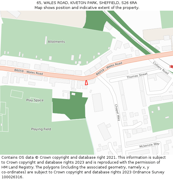 65, WALES ROAD, KIVETON PARK, SHEFFIELD, S26 6RA: Location map and indicative extent of plot