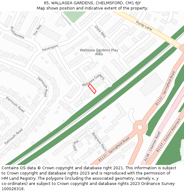 65, WALLASEA GARDENS, CHELMSFORD, CM1 6JY: Location map and indicative extent of plot