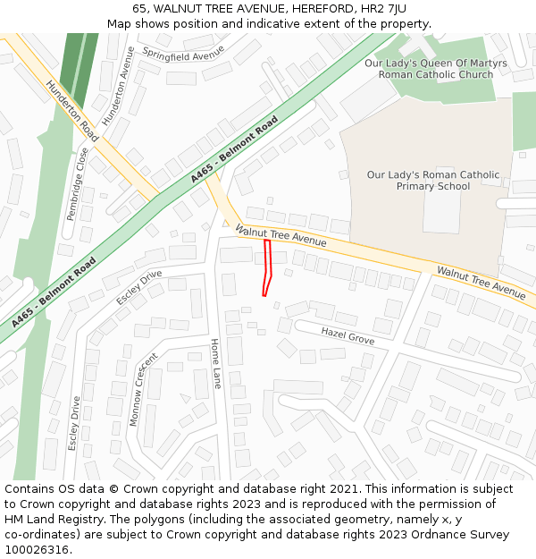 65, WALNUT TREE AVENUE, HEREFORD, HR2 7JU: Location map and indicative extent of plot