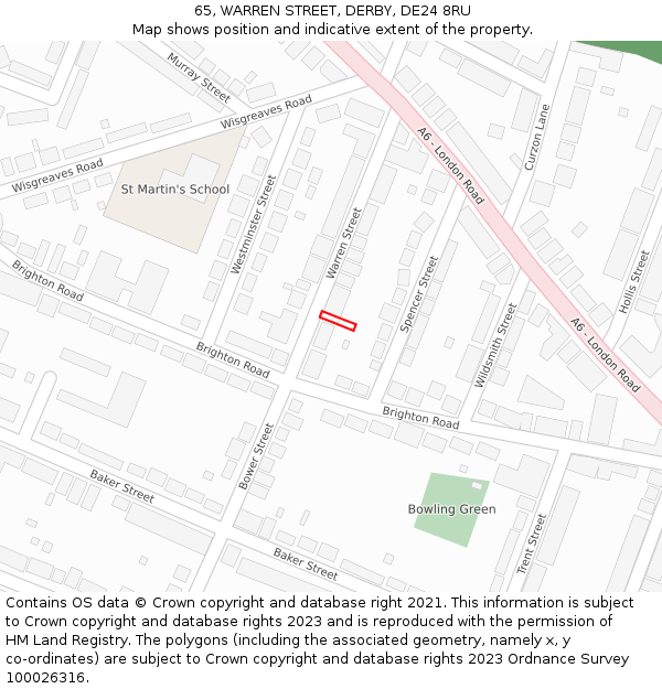 65, WARREN STREET, DERBY, DE24 8RU: Location map and indicative extent of plot