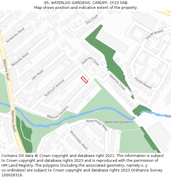 65, WATERLOO GARDENS, CARDIFF, CF23 5AB: Location map and indicative extent of plot