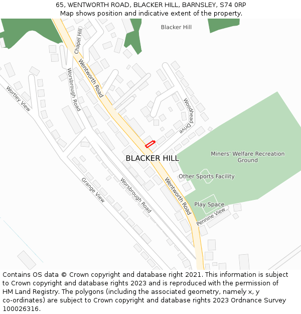 65, WENTWORTH ROAD, BLACKER HILL, BARNSLEY, S74 0RP: Location map and indicative extent of plot