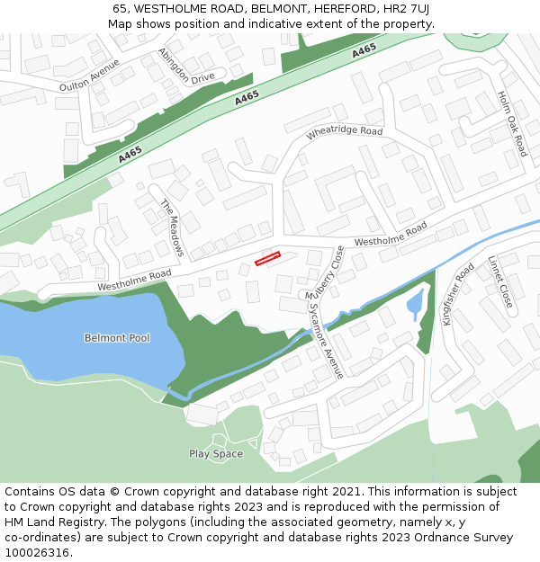 65, WESTHOLME ROAD, BELMONT, HEREFORD, HR2 7UJ: Location map and indicative extent of plot