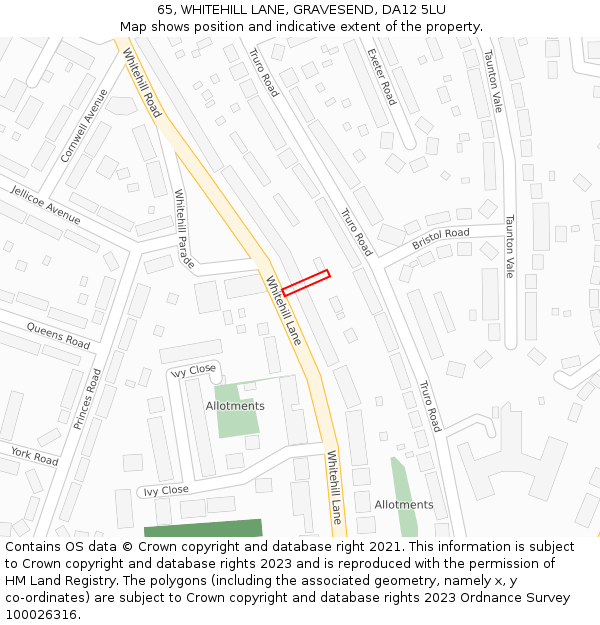 65, WHITEHILL LANE, GRAVESEND, DA12 5LU: Location map and indicative extent of plot