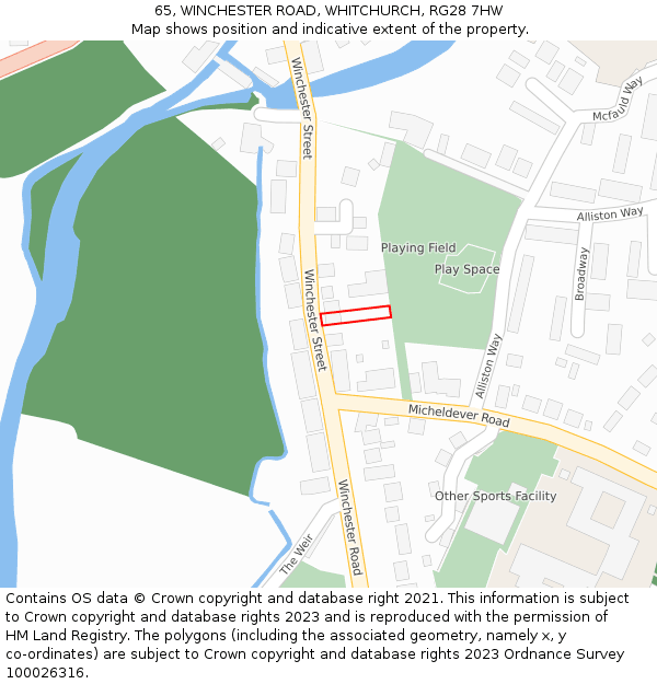 65, WINCHESTER ROAD, WHITCHURCH, RG28 7HW: Location map and indicative extent of plot