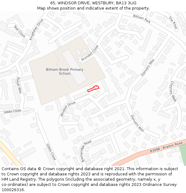 65, WINDSOR DRIVE, WESTBURY, BA13 3UG: Location map and indicative extent of plot