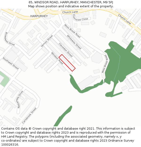 65, WINDSOR ROAD, HARPURHEY, MANCHESTER, M9 5PJ: Location map and indicative extent of plot