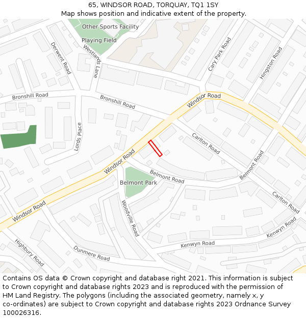 65, WINDSOR ROAD, TORQUAY, TQ1 1SY: Location map and indicative extent of plot
