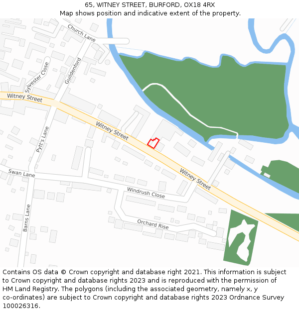65, WITNEY STREET, BURFORD, OX18 4RX: Location map and indicative extent of plot