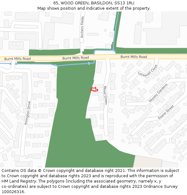65, WOOD GREEN, BASILDON, SS13 1RU: Location map and indicative extent of plot