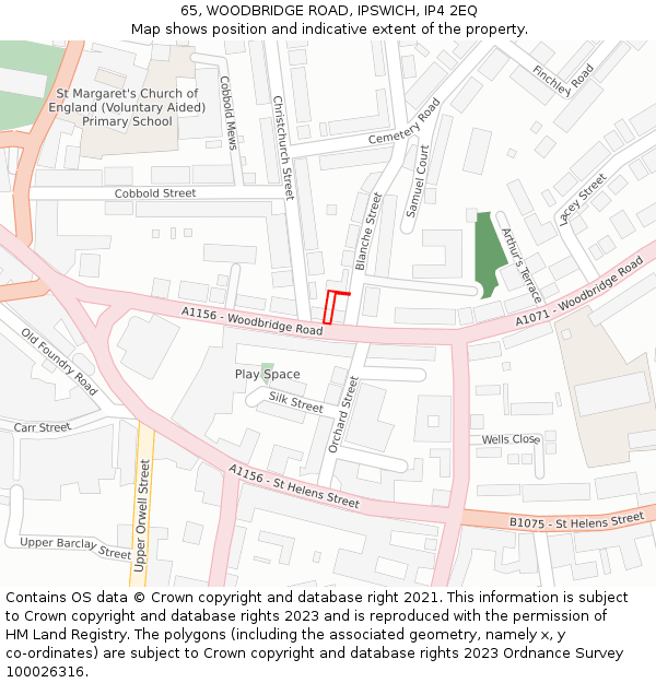 65, WOODBRIDGE ROAD, IPSWICH, IP4 2EQ: Location map and indicative extent of plot
