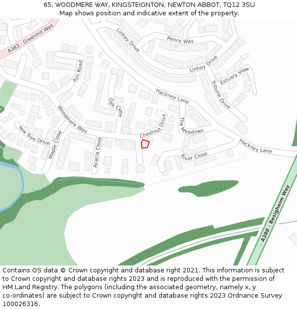 65, WOODMERE WAY, KINGSTEIGNTON, NEWTON ABBOT, TQ12 3SU: Location map and indicative extent of plot
