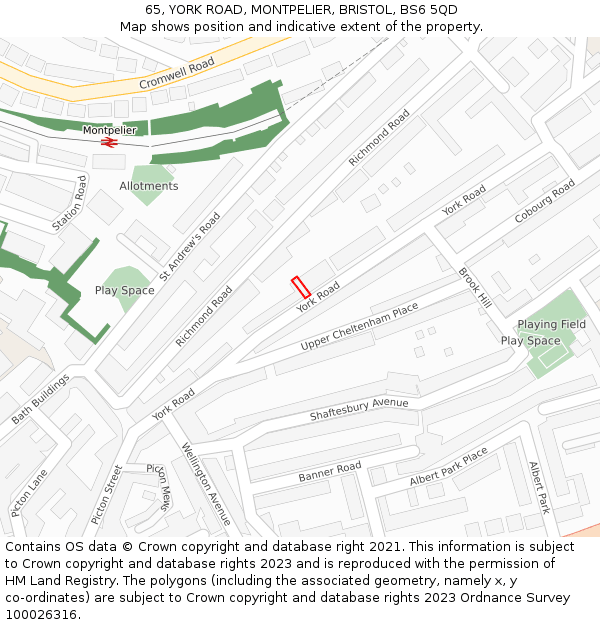 65, YORK ROAD, MONTPELIER, BRISTOL, BS6 5QD: Location map and indicative extent of plot