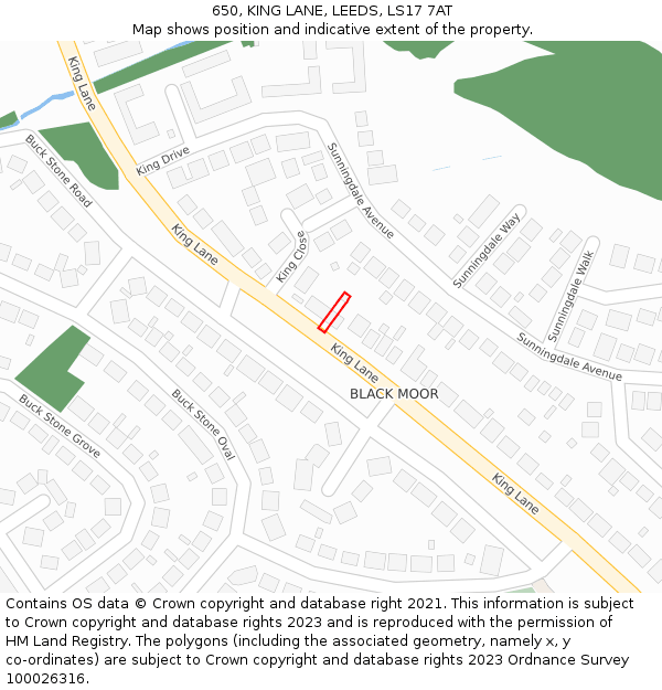 650, KING LANE, LEEDS, LS17 7AT: Location map and indicative extent of plot