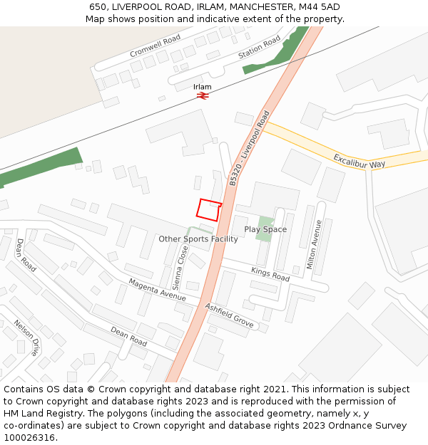 650, LIVERPOOL ROAD, IRLAM, MANCHESTER, M44 5AD: Location map and indicative extent of plot
