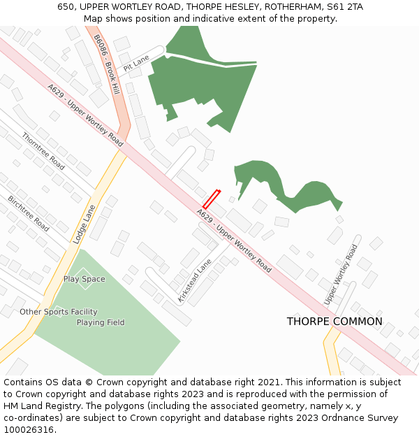 650, UPPER WORTLEY ROAD, THORPE HESLEY, ROTHERHAM, S61 2TA: Location map and indicative extent of plot