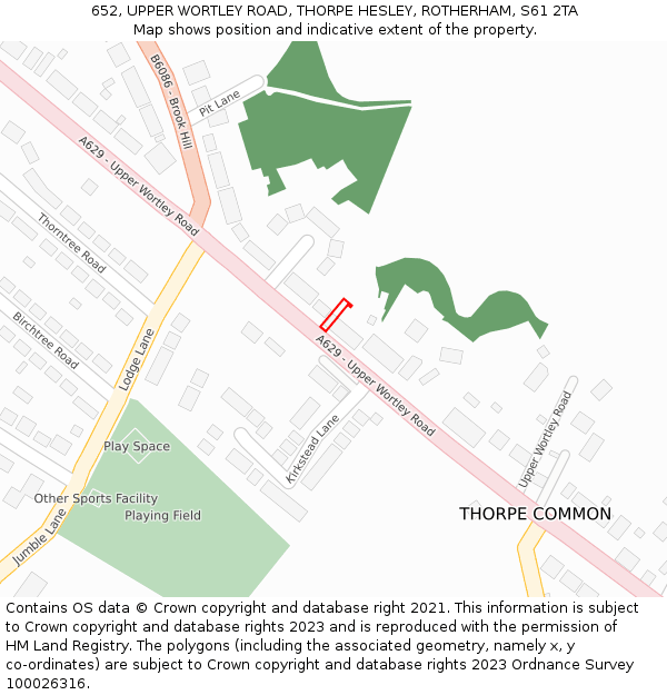 652, UPPER WORTLEY ROAD, THORPE HESLEY, ROTHERHAM, S61 2TA: Location map and indicative extent of plot