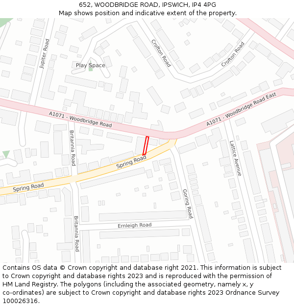 652, WOODBRIDGE ROAD, IPSWICH, IP4 4PG: Location map and indicative extent of plot