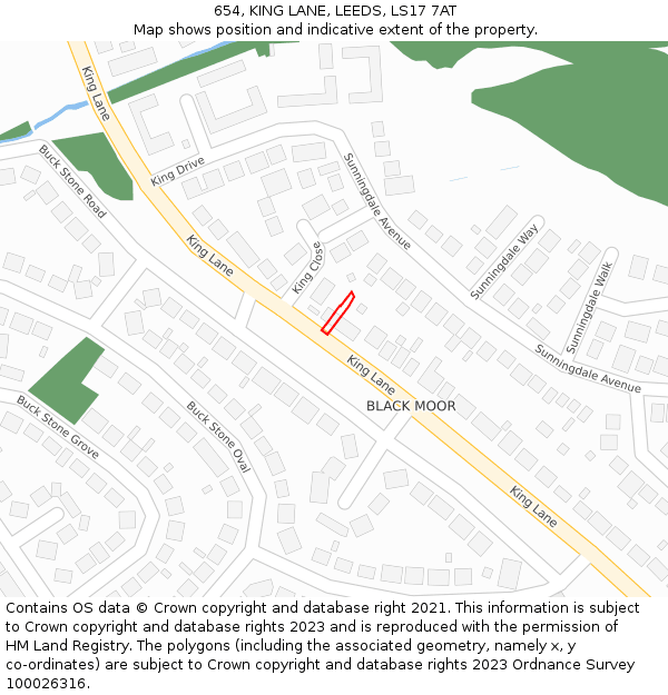 654, KING LANE, LEEDS, LS17 7AT: Location map and indicative extent of plot