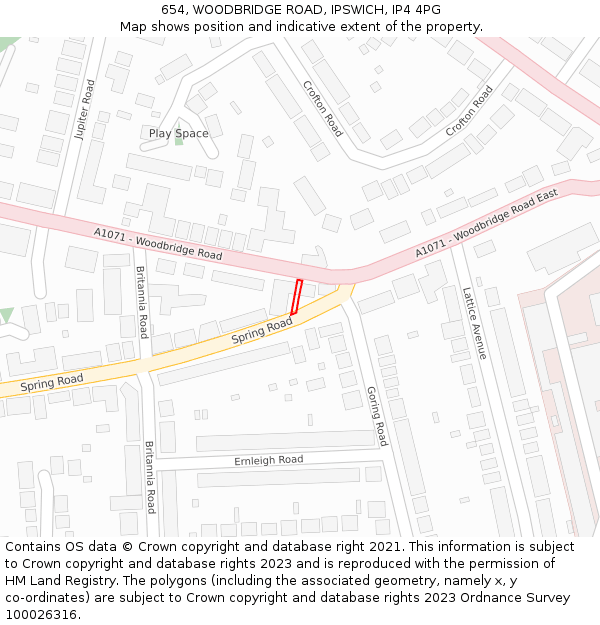 654, WOODBRIDGE ROAD, IPSWICH, IP4 4PG: Location map and indicative extent of plot