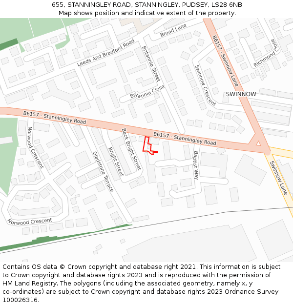 655, STANNINGLEY ROAD, STANNINGLEY, PUDSEY, LS28 6NB: Location map and indicative extent of plot