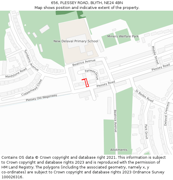 656, PLESSEY ROAD, BLYTH, NE24 4BN: Location map and indicative extent of plot