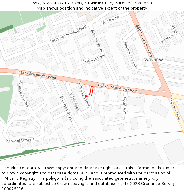 657, STANNINGLEY ROAD, STANNINGLEY, PUDSEY, LS28 6NB: Location map and indicative extent of plot