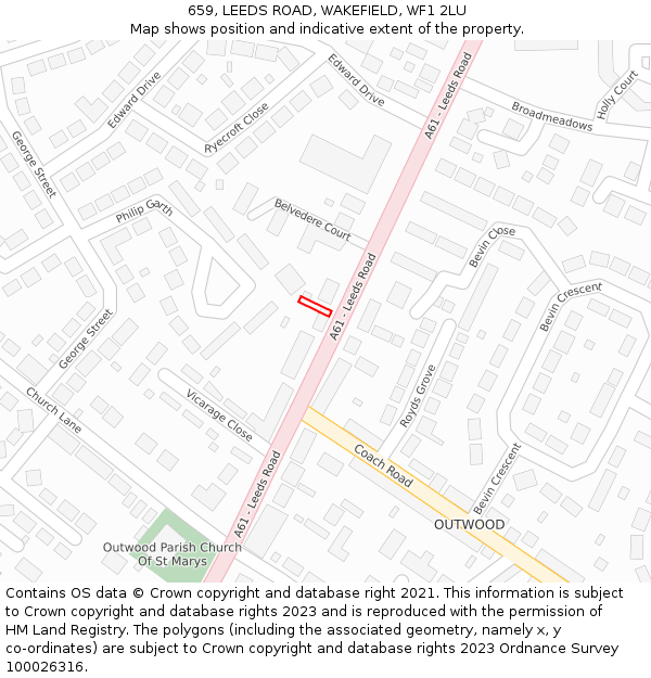 659, LEEDS ROAD, WAKEFIELD, WF1 2LU: Location map and indicative extent of plot
