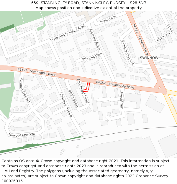 659, STANNINGLEY ROAD, STANNINGLEY, PUDSEY, LS28 6NB: Location map and indicative extent of plot