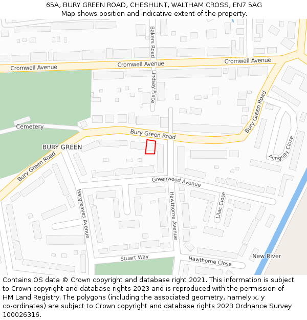 65A, BURY GREEN ROAD, CHESHUNT, WALTHAM CROSS, EN7 5AG: Location map and indicative extent of plot