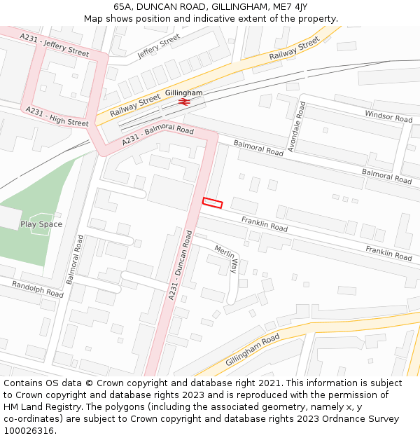 65A, DUNCAN ROAD, GILLINGHAM, ME7 4JY: Location map and indicative extent of plot