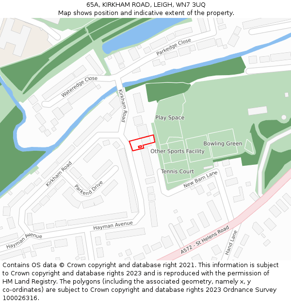 65A, KIRKHAM ROAD, LEIGH, WN7 3UQ: Location map and indicative extent of plot