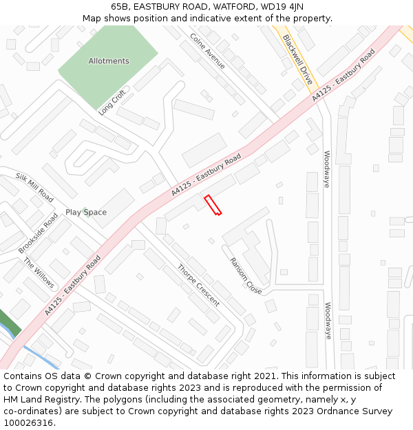 65B, EASTBURY ROAD, WATFORD, WD19 4JN: Location map and indicative extent of plot