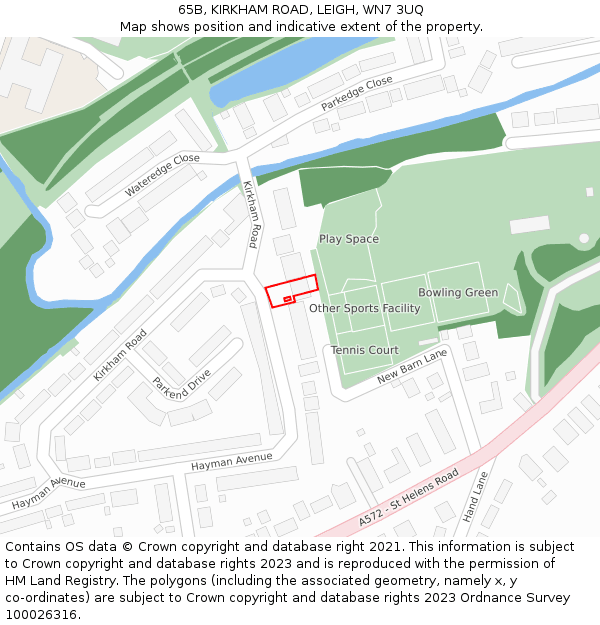 65B, KIRKHAM ROAD, LEIGH, WN7 3UQ: Location map and indicative extent of plot