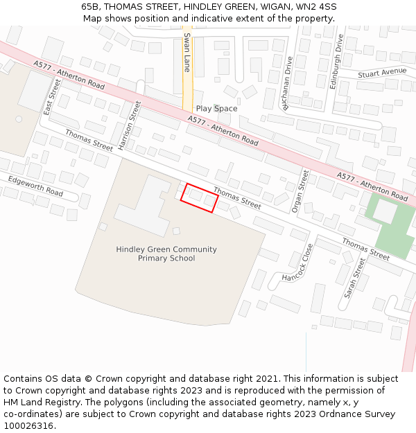 65B, THOMAS STREET, HINDLEY GREEN, WIGAN, WN2 4SS: Location map and indicative extent of plot