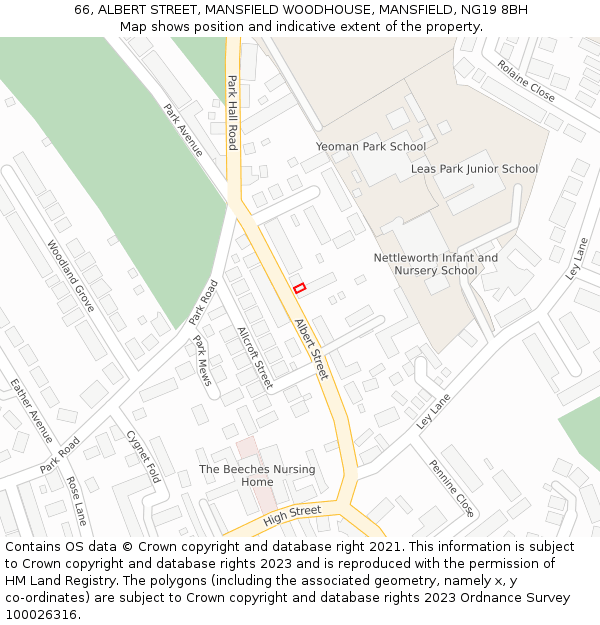 66, ALBERT STREET, MANSFIELD WOODHOUSE, MANSFIELD, NG19 8BH: Location map and indicative extent of plot