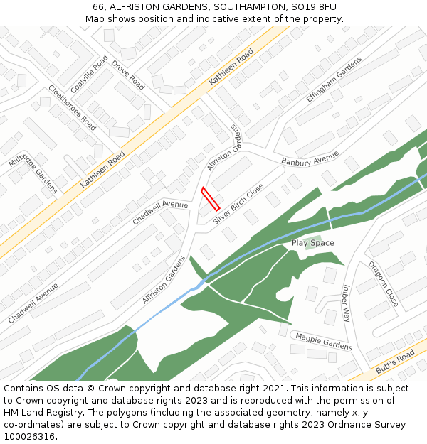 66, ALFRISTON GARDENS, SOUTHAMPTON, SO19 8FU: Location map and indicative extent of plot