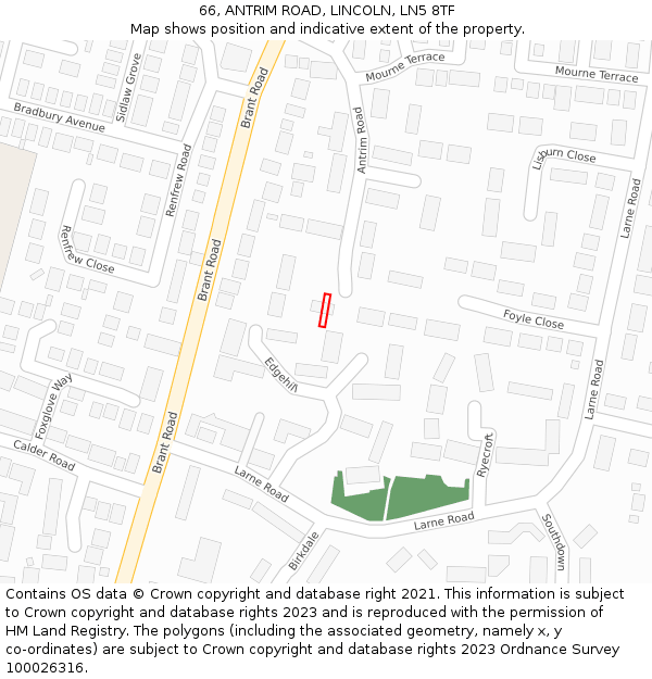 66, ANTRIM ROAD, LINCOLN, LN5 8TF: Location map and indicative extent of plot