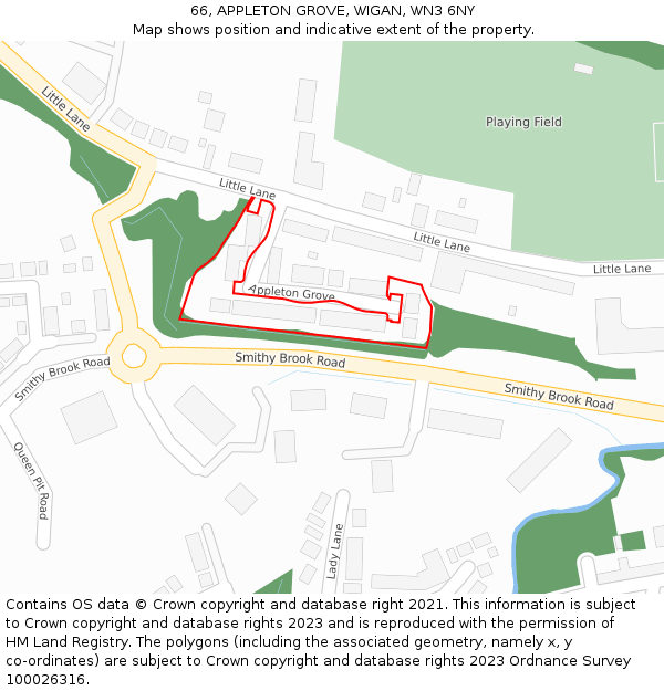 66, APPLETON GROVE, WIGAN, WN3 6NY: Location map and indicative extent of plot